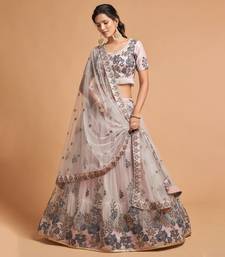 grey soft net zari embroidered heavy work wedding lehenga set choli with dupatta with dupatta