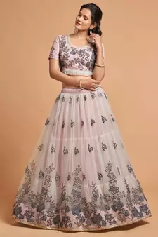 grey soft net zari embroidered heavy work wedding lehenga set choli with dupatta with dupatta