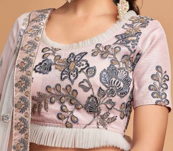 grey soft net zari embroidered heavy work wedding lehenga set choli with dupatta with dupatta 7