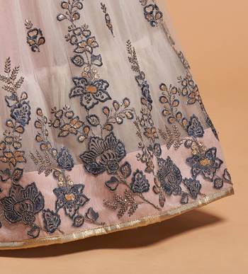 grey soft net zari embroidered heavy work wedding lehenga set choli with dupatta with dupatta 8
