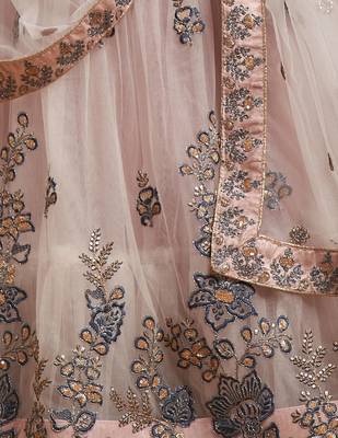 grey soft net zari embroidered heavy work wedding lehenga set choli with dupatta with dupatta 9