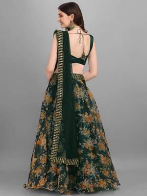 Green Printed Lehenga Choli With Un-stitched Blouse 2