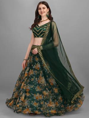 Green Printed Lehenga Choli With Un-stitched Blouse 3