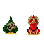 Holy Symbol Om on Peepal Leaf Lord Hanuman Bajrang-Bali Face Set of 2 Idol Statue for Home Office Car Dashboard & Gift