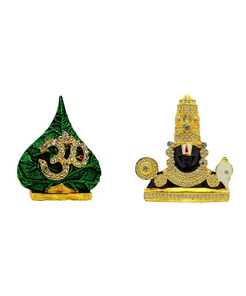 Holy Symbol Om on Peepal Leaf Lord Venkateswara Srinivasa Venkatachalapati God Tirupati Balaji Set of 2 Idol Statue