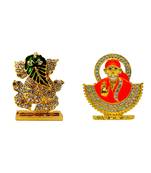 Lord Ganesha Sai Baba of Shirdi Blessing Murti Combo Set 2 Idol Statue for Home Office Shop Car Dashboard & Gift