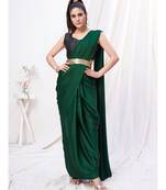 Bottle Green Plain Ready to Wear Silk Saree WITH BLOUSE
