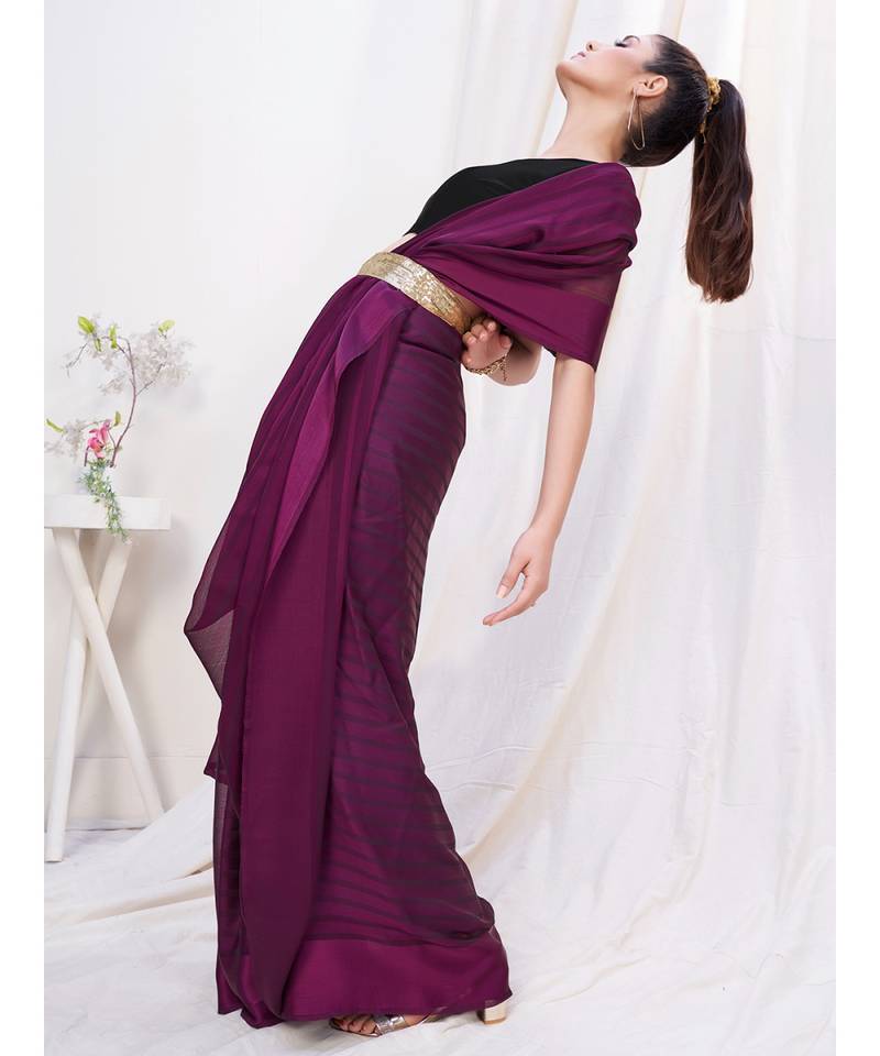 Wonderful Wine Plain Ready to Wear Silk Saree WITH BLOUSE
