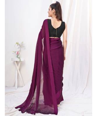 wonderful wine plain ready to wear silk saree 3
