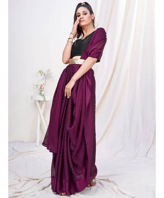 wonderful wine plain ready to wear silk saree 1