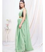 Light Mint Green Plain Ready to Wear Silk Saree WITH BLOUSE