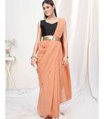 Peach Pink Plain Ready to Wear Silk Saree WITH BLOUSE