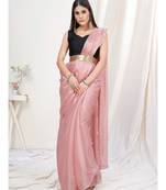 Baby Pink Plain Ready to Wear Silk Saree WITH BLOUSE