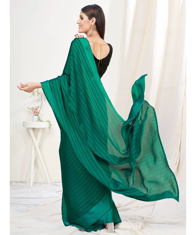Peacock Green Plain Ready to Wear Silk Saree WITH BLOUSE