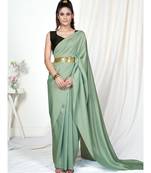 Powder Green Plain Ready to Wear Silk Saree WITH BLOUSE