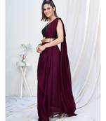 Modest Purple Plain Ready to Wear Silk Saree WITH BLOUSE