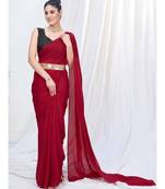 Poppy Red Plain Ready to Wear Silk Saree WITH BLOUSE