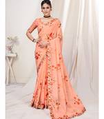 Rose peach Floral Designer Georgette Saree WITH BLOUSE