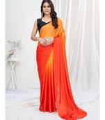 Two Tone Orange Plain Ready to Wear Silk Saree WITH BLOUSE