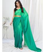 Two Tone Green Plain Ready to Wear Silk Saree WITH BLOUSE