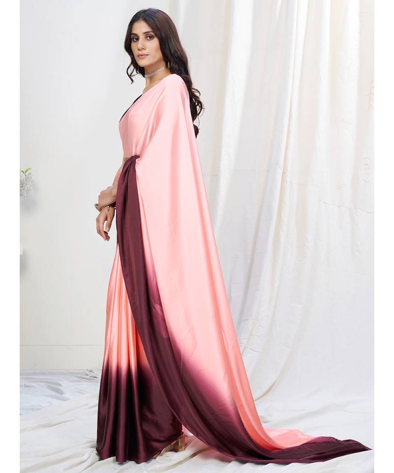 Pink or Wine Plain Ready to Wear Silk Saree WITH BLOUSE