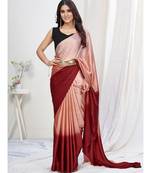 Peach or Red Plain Ready to Wear Silk Saree WITH BLOUSE