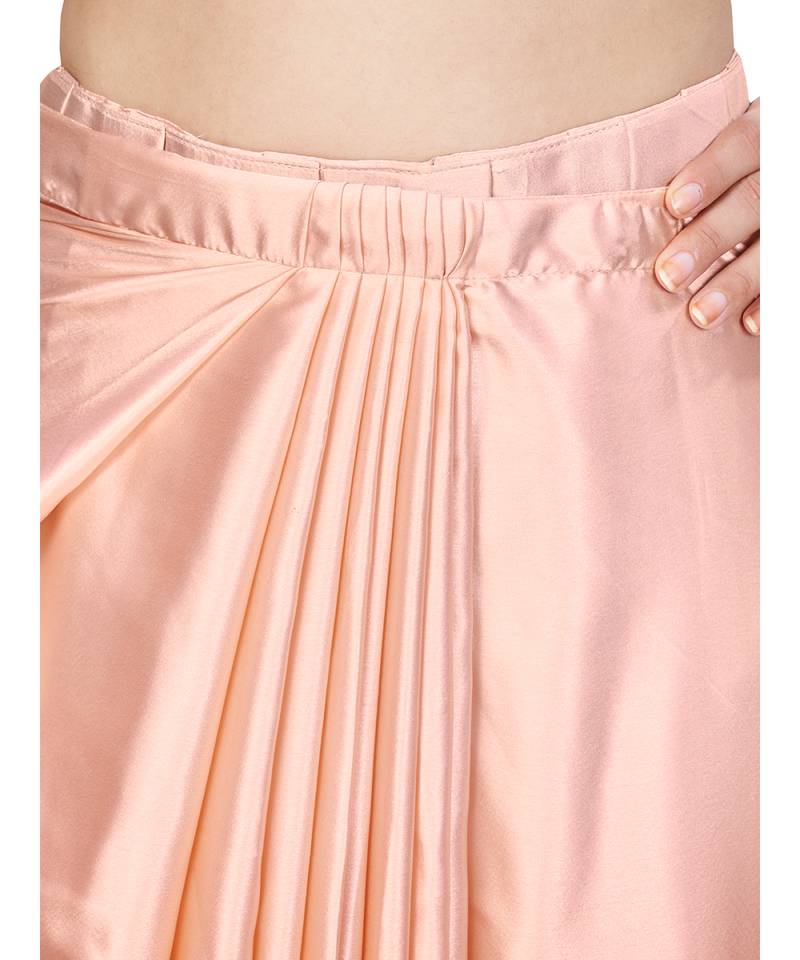 Peach or Red Plain Ready to Wear Silk Saree WITH BLOUSE