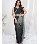 Black or Grey Plain Ready to Wear Silk Saree WITH BLOUSE
