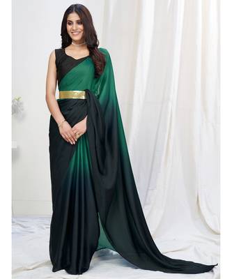 two tone blue plain ready made silk designer saree 1