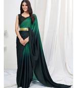 Two Tone Blue Plain Ready to Wear Silk Designer Saree WITH BLOUSE