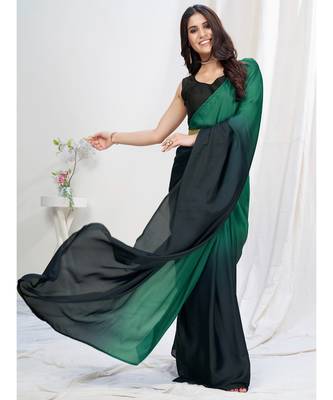 two tone blue plain ready made silk designer saree 2