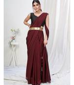 Rosewood Maroon Plain Ready to Wear Soft Silk Saree WITH BLOUSE