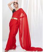 Scarlet Red Plain Ready to Wear Soft Silk Saree WITH BLOUSE