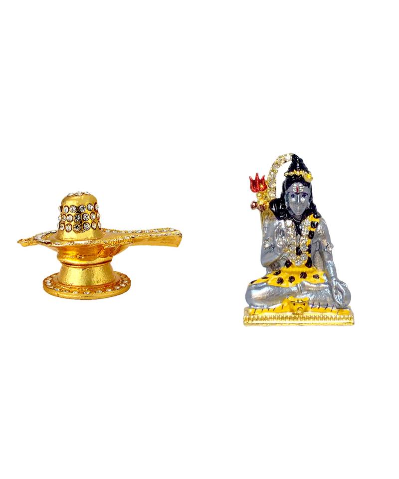 Lord Shiva-Shiv Golden Jyotirling-Shivling Shiva doing meditation (multicolour-Small) Set of 2 Idol Statue