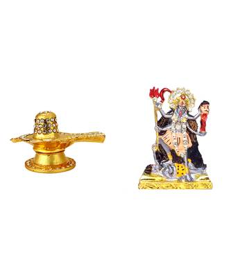 Lord Shiva-Shiv Golden Jyotirling-Shivling Mata Kali (Small Size) Set of 2 Idol Statue for Home Office Car & Gift 1