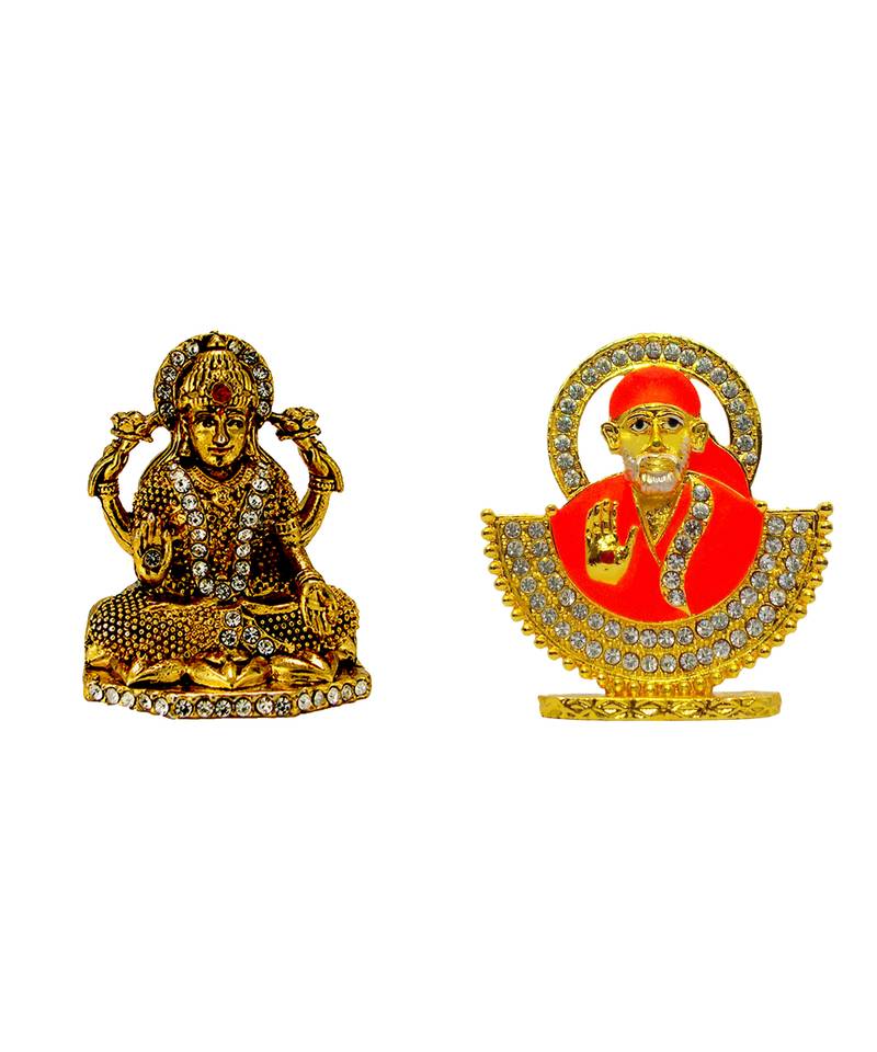 Mata Lakshmi (Maa Laxmi) (antique style) Sai Baba of Shirdi Blessing Murti Combo Set 2 Idol Statue Showpiece