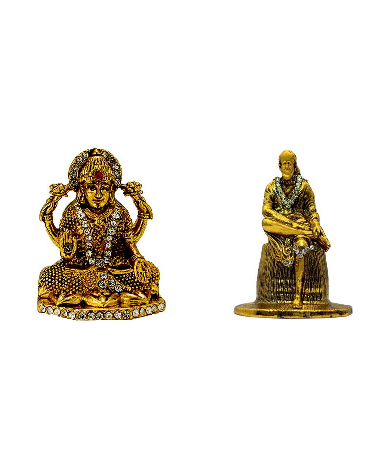 Mata Lakshmi (Maa Laxmi) (antique style) Sai Baba of Shirdi Blessing Murti Combo Set 2 Idol Statue Showpiece