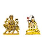 Mata Durga Maa Vaishno Devi (antique style) Lord Shiva Doing Meditation Set of 2 Idol Statue for Home Office Car & Gift