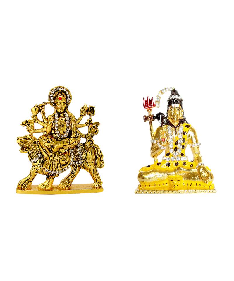 Mata Durga Maa Vaishno Devi (antique style) Lord Shiva Doing Meditation Set of 2 Idol Statue for Home Office Car & Gift