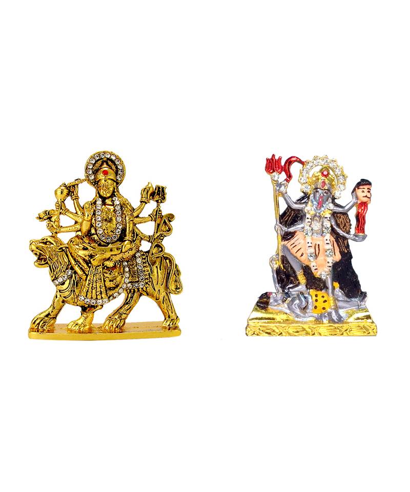 Mata Durga Maa Vaishno Devi (antique style) Kali (Small Size) Set of 2 Idol Statue for Home Office Car Dashboard & Gift