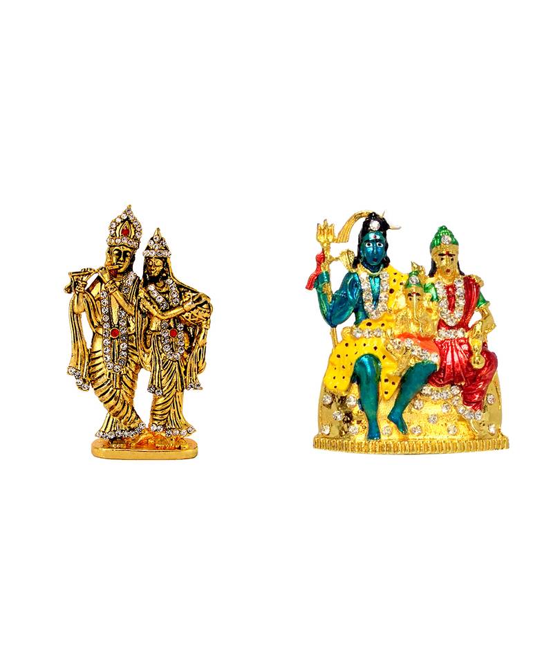 Lord Radha-Krishna Shri Krishn (antique style) Shiva Family Shiv Parivar Multicolour Set of 2 Idol Statue