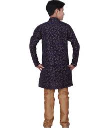 Blue Floral Design Silk  Boys Kurta Pajama Set