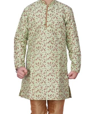 Pista Floral Design Silk  Boys Kurta Pajama Set 2