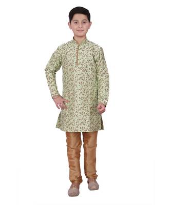 Pista Floral Design Silk  Boys Kurta Pajama Set 3