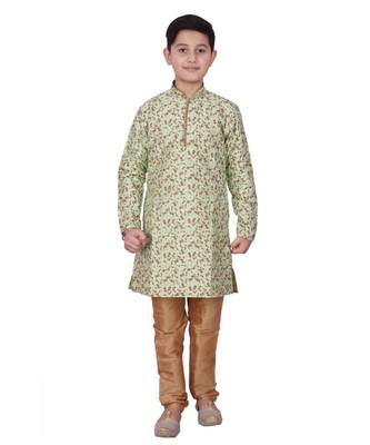 Pista Floral Design Silk  Boys Kurta Pajama Set 4