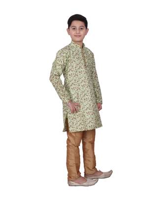 Pista Floral Design Silk  Boys Kurta Pajama Set 1