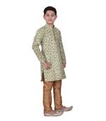 Pista Floral Design Silk  Boys Kurta Pajama Set
