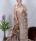 Organza Printed Saree With Kashmiri Thread Work Saree