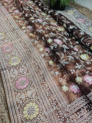 Organza Printed Saree With Kashmiri Thread Work Saree 4
