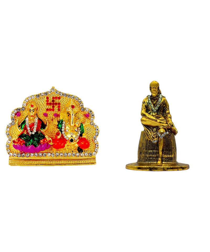 Lakshmi-Ganesha Laxmi Ganesh Darbar Sai Baba of Shirdi Blessing Murti Combo Set 2 Idol Statue Showpiece